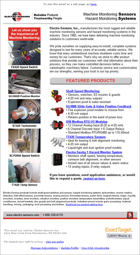 eNewsletter Sign Up ElectroSensors